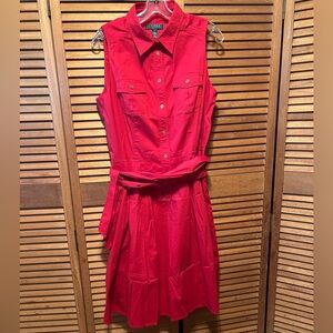Lauren Ralph Ralph Red Shirtwaist Cotton Dress